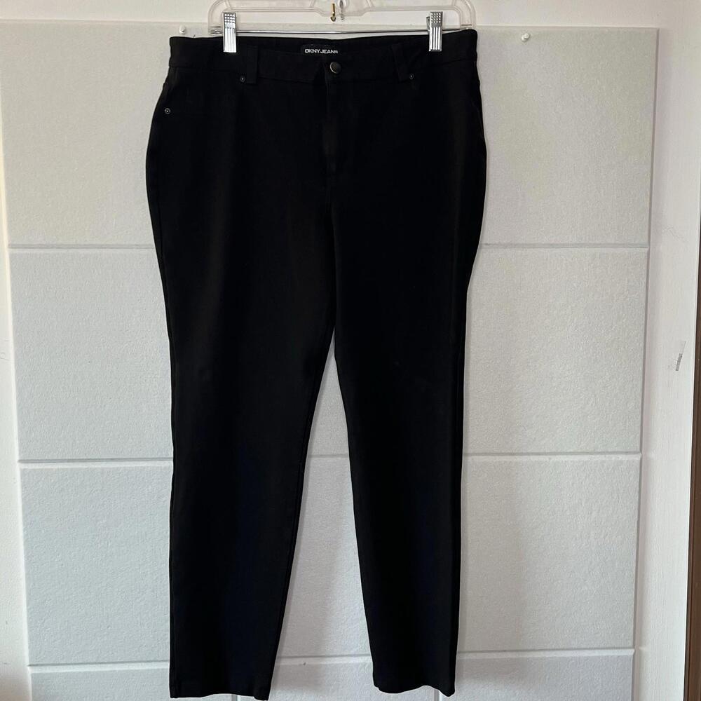 DKNY Jeans Comfort Stretch Pull-On Black Ponte Pants Size L Large Pockets